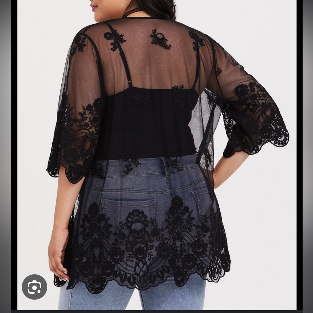 Black Embroidered Floral Skull Kimono cardigan Hot Topic 3X
